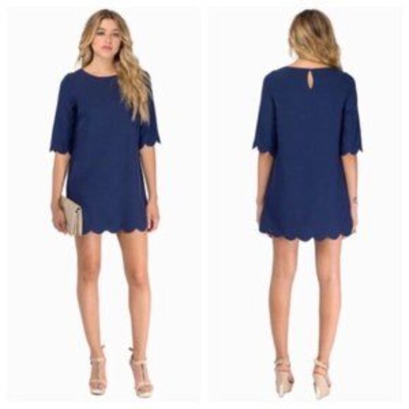 Tobi Sweetly Scalloped Shift Mini Dress | 3/4 Sleeve Scallop Mini Shift Dress - Picture 15 of 15